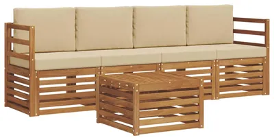 Produktbild von vidaXL Outdoor-Sofagarnitur 5 stk. Natur und Beige Massivholz Akazie