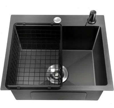Immagine prodotto di Lavello da cucina - Vasca singola - Acciaio inossidabile 201 - 2 fori - Montaggio da appoggio - Rettangolare - Dimensioni 45x40x20 cm - Senza rubinetteria - Nero