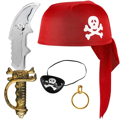 Immagine prodotto di Set da pirata per bambini, composto da 4 pezzi, con cappello rosso e accessori