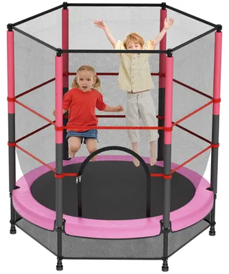 Obrázok produktu pre Detský trampolín - Trampolín s priemerom 140 cm - Bezpečnostná sieť s tyčami - Schodík - Oceľový rám - Vhodný do záhrady a na vonkajšie použitie - Červený
