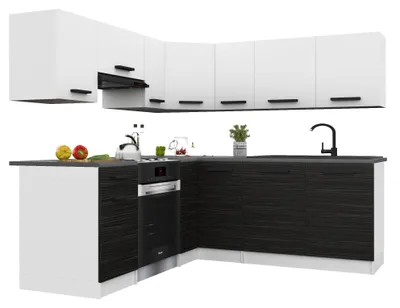 Obrázek produktu pro Belini Moderní kuchyňská linka ITALIA 6 – kuchyňský nábytek 360 cm, bílá a eben – vestavěná kuchyně se závěsnými skříňkami, spodními skříňkami a pracovními deskami