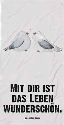 Produktbild von Mr. & Mrs. Panda Duschtuch Turteltauben Liebe - Grau Pastell - Geschenk, Freundin, Handtuch, Freund, Frottee-Handtuch, Hochzeitstag, Badehandtuch, Reisehandtuch