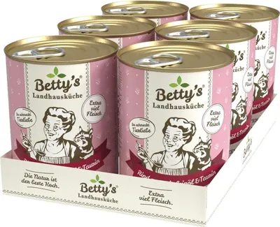 Image de Bettys Landhausküche 6 x 400g bœuf pur avec huile de lin nourriture pour chats