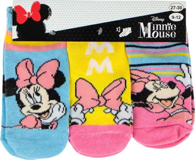 Immagine prodotto di Set di calzini di Minnie Mouse - 3 confezioni di calzini da ginnastica per bambini 31/34 blu/rosa