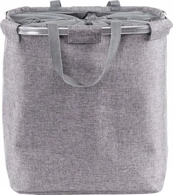 Image de Collecteur de linge HWC-C34, Laundry Bac à linge avec cordelette, 2 compartiments anse 54x52x32cm 89l ~ gris
