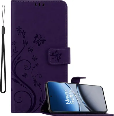 Produktbild von Cadorabo Hülle für OnePlus Nord 4 Hülle in FLORAL DUNKEL LILA Schutzhülle im Blumen Design mit Magnetverschluss, Standfunktion und Kartenfächern Book Case Cover