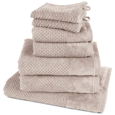 Produktbild von Pure Label 7-TLG Handtücher Set aus Baumwolle - 1x Badetuch 70x140 cm 2x Handtuch 50x100 cm 2x Gästetuch 30x50 cm 2x Waschlappen 16x21 cm, Taupe