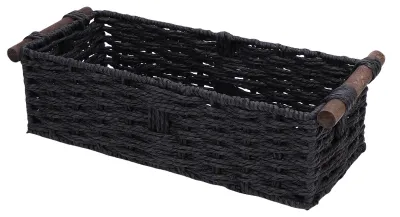Image de Panier de rangement en corde de papier - Panier décoratif tissé à la main - Panier de rangement pour le dessus du réservoir des toilettes - Panier en papier pour étagères et plans de travail - Noir