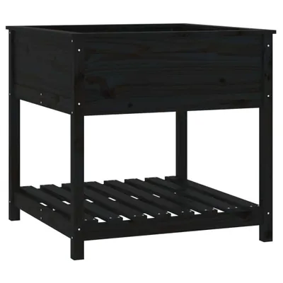 Image de vidaXL Bac à plantes avec étagère noir 82,5x82,5x81cm pin massif
