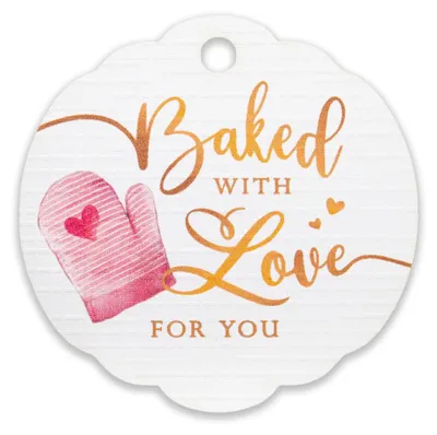 50 Geschenkanhänger "Mit Liebe gebacken" für Backwaren, Weiß