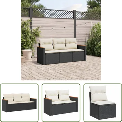 Produktbild von The Living Store 3-tlg. Garten-Sofagarnitur mit Kissen Schwarz Poly Rattan