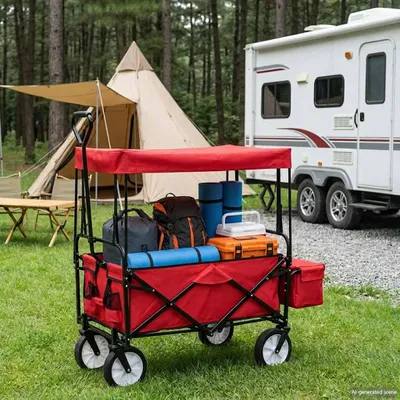 Produktbild von vidaXL Klappbarer Handwagen mit Sonnendach Stahl Rot