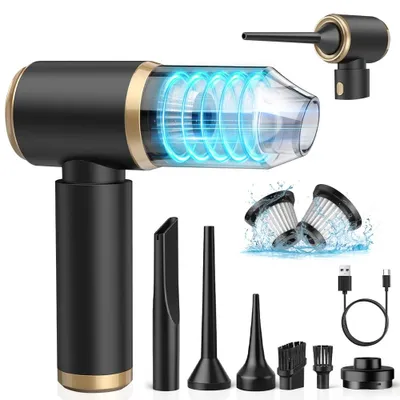 Produktbild von Handstaubsauger - 6-in-1 Multifunktionaler Mini-Staubsauger - Mit Blasfunktion - Wiederaufladbar - Für Auto, Haushalt und Tierhaare - Schwarz