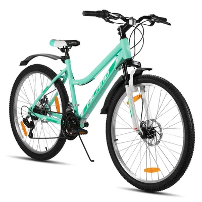 Image de VTT Hiland 26 pouces pour femmes, fourche suspendue 18 vitesses VTT avec transmission 18 vitesses et fourche avant suspendue, doubles freins à disque mécaniques