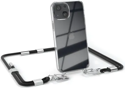 Produktbild von EAZY CASE Handykette für Apple iPhone 13 Mini, Transparente Silikonhülle mit Band, Clear Case, abnehmbar in  Schwarz