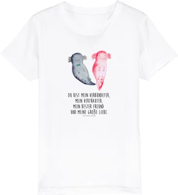 Produktbild von Mr. & Mrs. Panda Kleinkinder T-Shirt Axolotl Freundin 5-6 Jahre (110/116) - Weiß - Geschenk, Teenager, Öko Kinder, Liebe, Verlobter, Kinder-T-Shirt, Kindershirt, Bio