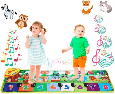 Produktbild von Baby Musikmatte ab 1 Jahr – Klaviermatte mit 8 Tiergeräuschen, LED-Licht & 5 Spielmodi, Aufnahme & Wiedergabe, faltbare Musikmatte 110 × 36 cm – Montessori Lernspielzeug für Jungen & Mädchen