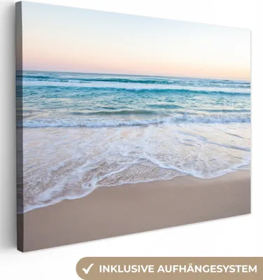 Produktbild von MuchoWow® - Leinwandbilder - Strand - Meer - Pastell, Wandbild, Wanddeko Bilder Wohnzimmer, 80x60 cm