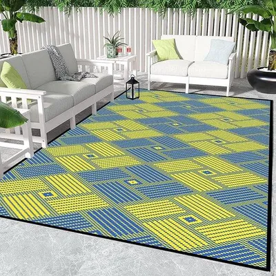 Immagine prodotto di Tovaglia in plastica, 210x150 cm, resistente ai raggi UV e alle intemperie, tappetino da terrazza e da spiaggia, riciclata, tappetino da viaggio e da campeggio, per balconi, giardini e verande di camper