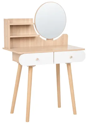 Zdjęcie produktu dla BELIANI Toaletka biała MDF z okrągłym lusterkim do makijażu 2 szuflady wykończenie imitujące drewno styl skandynawski