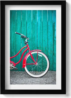 Produktbild von Rotes Fahrrad– Wandbild mit Rahmen – Gerahmtes Bild  – Wanddekoration – 20x30 cm – Schwarz