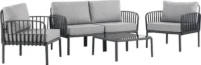 Produktbild von Gartenmöbel-Set   aus Polypropylen: 1  2-Sitzer-Sofa, 2 Sessel und Couchtisch – Anthrazit – CASILMA von MYLIA