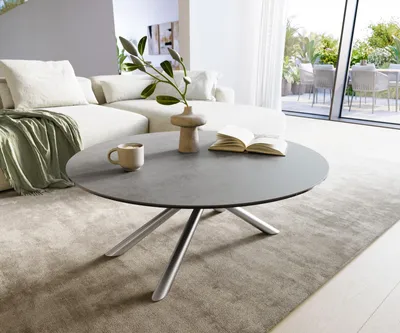 Produktbild von DELIFE Couchtisch Edge Rund 100x100 cm Keramik Beton Grau Sarity Edelstahl gebürstet