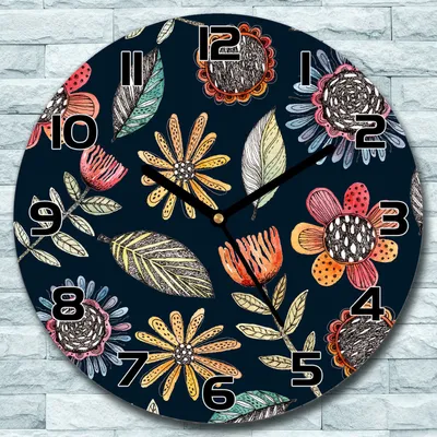Produktbild von Wanduhr aus Glas Rund fi 30 Blumen Farbenfroh Quarz Deko Schlafzimmer Büro