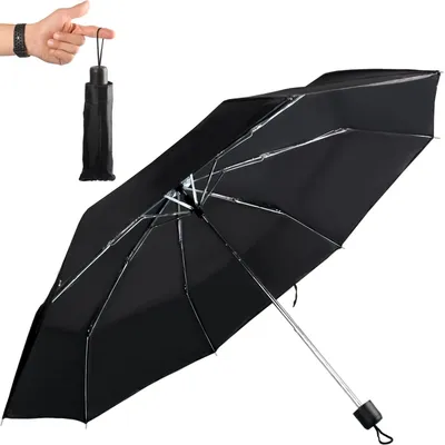 Produktbild von Regenschirm mit Schutzhülle Schwarz Taschenschirm Mini Schirm Tasche Reiseschirm