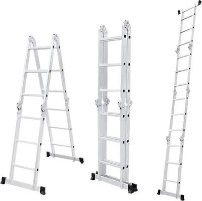 Obrázek produktu pro UISEBRT Žebřík 6 v 1 Víceúčelový žebřík Hliníkový kloubový žebřík Skládací žebřík 550 cm Multifunkční žebřík Hliníkový žebřík s plošinou do 150 kg 4 X 5 stupňů Stříbrná barva