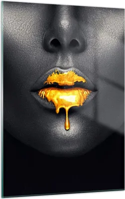 Produktbild von Bilder auf glas - Einteilig - Gold Mund Schwarz - 50x70cm - Glasbilder - Wandbilder - Bilder - zum Aufhängen bereit - Wanddekoration aus Glas - Glas Bilder - Wandbild auf Glas - GPA50x70-4460