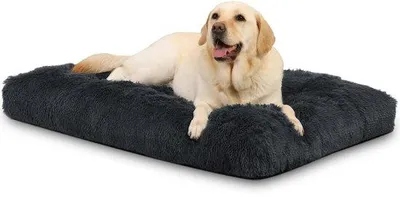 Produktbild von Hundekissen für große und mittelgroße Hunde - 90 x 60 cm, weich und plüschig, antislipboden, maschinenwaschbar, dunkelgrau
