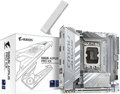 Produktbild von GIGABYTE B860I AORUS PRO ICE Mainboard - Intel Core Ultra CPUs, 8+1+2+1 Phasen VRM, bis zu 9200MHz DDR5, 1xPCIe 5.0 + 1xPCIe 4.0 M.2, 2,5 GbE LAN, WIFI 7, Thunderbolt 4, Intel, LGA 1851 (Socket V1), Intel Core Ultra (Serie 1), Intel Core Ultra (Series 2), LGA 1851, DDR5-SDRAM, 128 GB