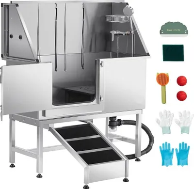 Obrázok produktu pre Kúpeľňa pre psov s rampou - vodná filtračná doska, ľavé dvierka, rozmery 1270x580x1495mm - Profesionálna kúpeľ pre psov s pomôckou na vkladanie