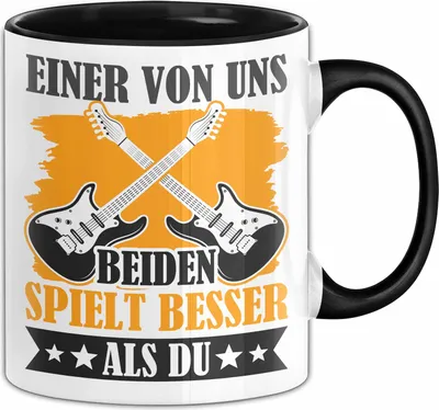 Produktbild von Gitarre Tasse Geschenk Spruch Für  Einer Von Uns Beiden Spielt Besser Als Du Becher (Schwarz)
