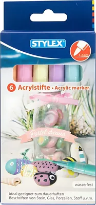 Produktbild von Stylex 32818 Acrylstifte 6 Pastellfarben Stein Glas Porzellan Stoff