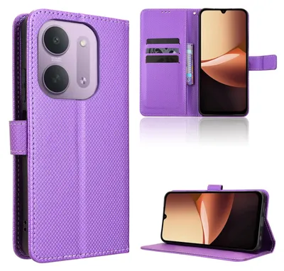 Image de Étui de protection rabattable en simili cuir avec motif diamant, type "book", pour Xiaomi Redmi 17C 5G