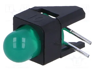 Image de 1 x LED verte, 2,1 ÷ 2,7 V, 10 mA, angle de vision 60°, lentille diffuse, couleur verte, 5 mm, 4,7 mcd, modèle HLMP-3507-D00B2