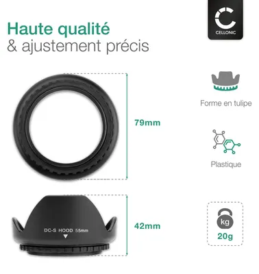 Image de CELLONIC Pare-soleil Ø 55mm compatible avec Ø 55mm protection objectif appareil photo et amélioration des couleurs / contrastes