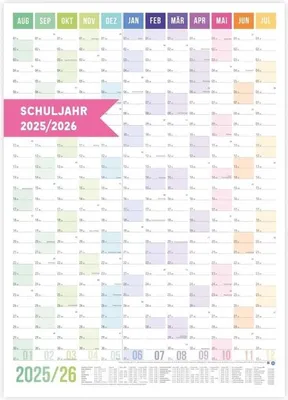 Produktbild von Schuljahreskalender 2025-2026 - Wandplaner - Farbig - Hochformat