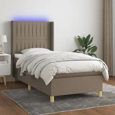Produktbild von CLORIS Boxspringbett Polsterbett mit Matratze & LED Taupe 90x190 cm Stoff, 55,56 kg