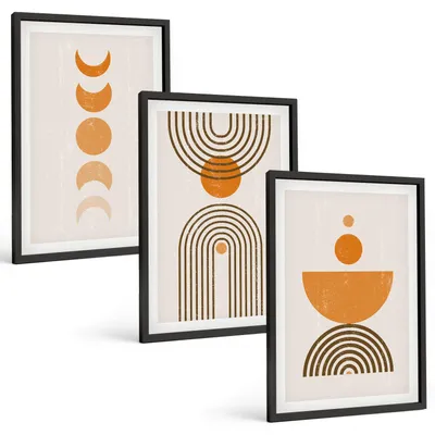 Produktbild von Bilder Set 3-teilig im schwarzen Rahmen – Wandbilder 3 Stück – gerahmte Poster für Wohnzimmer, Schlafzimmer und Flur – 40x60 cm – Boho-minimalistische Dekorationen