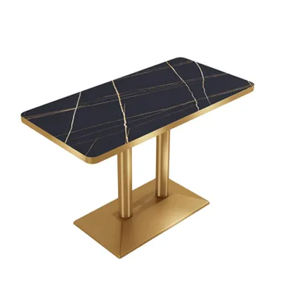Produktbild von Gastronomiemöbel Cafe Bar Restaurants Hotel Einrichtung Quadratischer Tisch Bistrotisch Schwarz gold HMJT 120*60*75cm