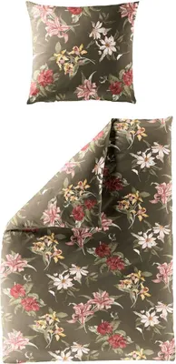 Produktbild von JACK by Bierbaum Biber Bettwäsche 2 tlg. 135x200cm Blütentraum Oliv Grün Rosa Rosé Mais