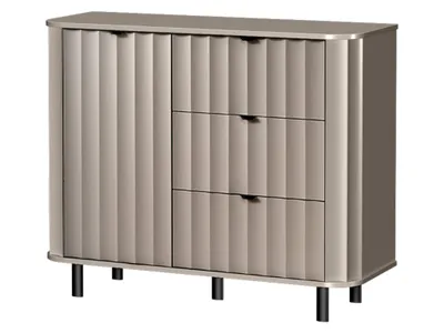 Obrázek produktu pro Belmy Komoda šedá 111 cm VELANO – moderní Sideboard 1 dveře 3 zásuvky drážkovaná čela