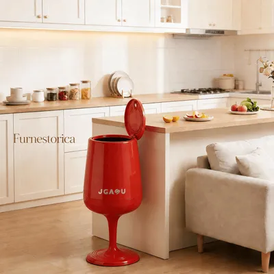 Produktbild von 20L Küche Mülleimer mit Deckel, Dekorative Pedestal Mülleimer, Moderner Becher-inspirierte Mülleimer für Küche, Badezimmer, Esszimmer, Büro,rot.