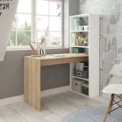 Immagine prodotto di Dmora Scrivania Ali 53x120x144h cm Bianco Opaco, Modulabile con Libreria