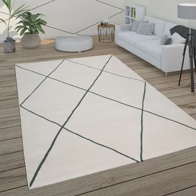 Immagine prodotto di Tappeto soggiorno con motivo a rombi scandinavo moderno, pelo corto, colore bianco chiaro, dimensioni 160x230 cm