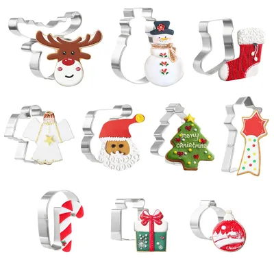 Produktbild von Weihnachtsplätzchenausstecher, 10-teilig, Edelstahl, Ausstecherset für Plätzchen, Fondant und Tortendekorationen