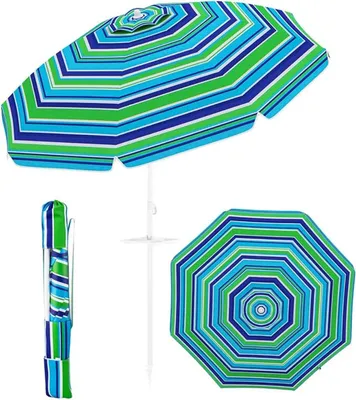 Zdjęcie produktu dla KOMFOTTEU parasol 200 cm, parasol plażowy z uchwytem na kubek i torbą do przenoszenia, składany pod kątem 30° z obu stron, parasol balkonowy ze składaną osłoną przeciwsłoneczną, parasol ogrodowy na basen, plażę, taras
